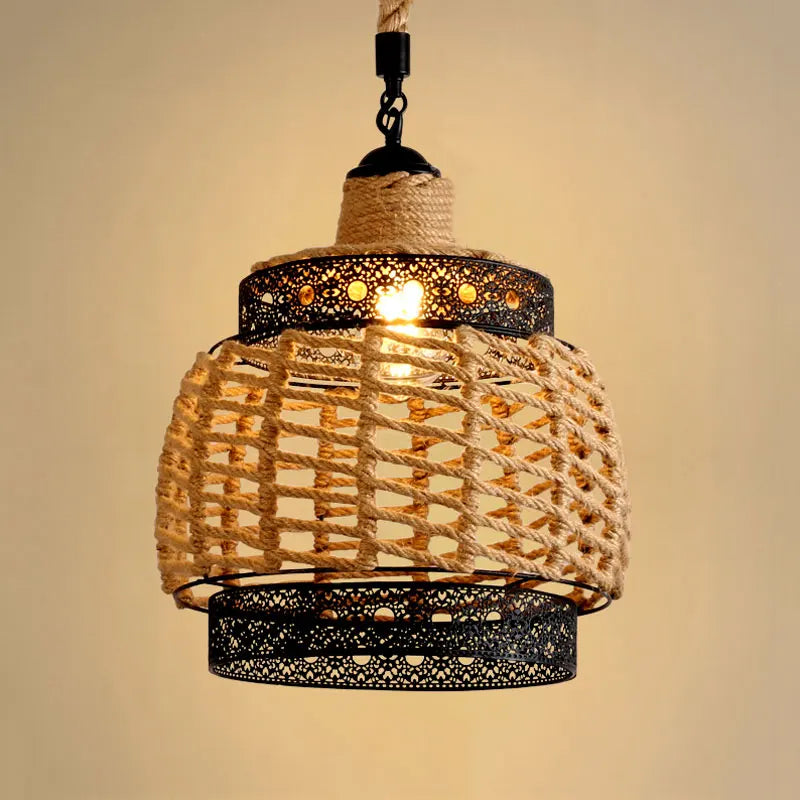 lustre vintage en chanvre réglable pour salon et restaurant