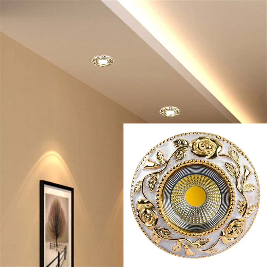 spot encastrable à led motif rose dorée style européen pour intérieur - vue 3 sur 8