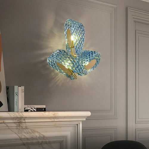 applique murale art déco en cuivre et verre bleu design élégant