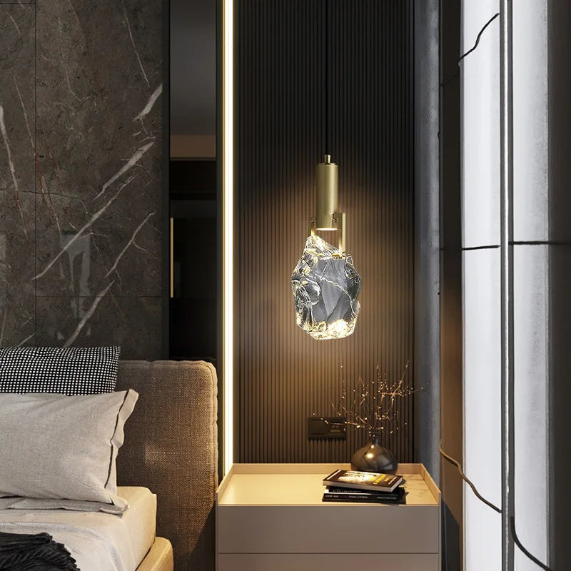 lustre moderne minimaliste en cristal et cuivre luxueux - vue 2 sur 7