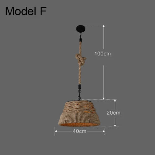 Vintage hemp rope chandelier with iron lampshade for bars and cafés - vue 28 sur 28