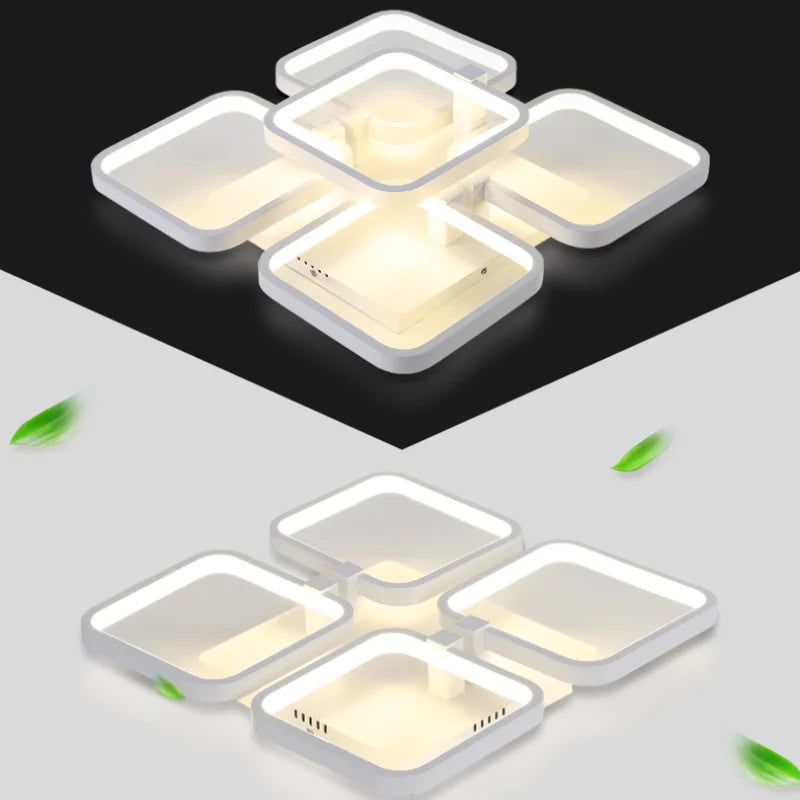 lustre en fer à led avec abat-jour rectangulaire moderne - vue 6 sur 5