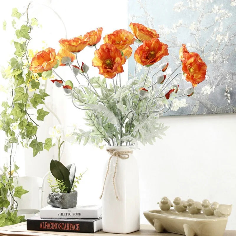 grande branche de fleurs artificielles pavot pour décoration printemps - vue 4 sur 9