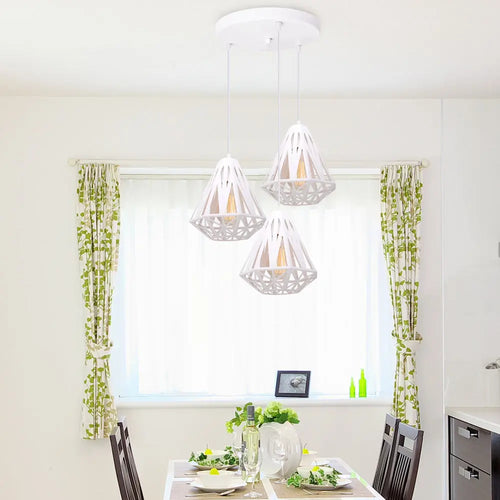 suspension industrielle vintage cage fer art diamant led