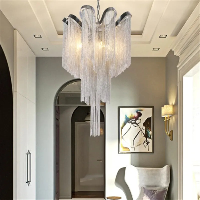 lustres modernes en aluminium avec chaîne et pompons à LED - vue 6 sur 6