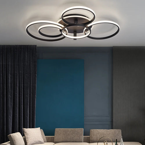 Lustre Led moderne anneau Led plafonniers salon chambre lumières plafond noir/blanc 1-5 anneau d'éclairage APP/lustre à distance - vue 4 sur 16