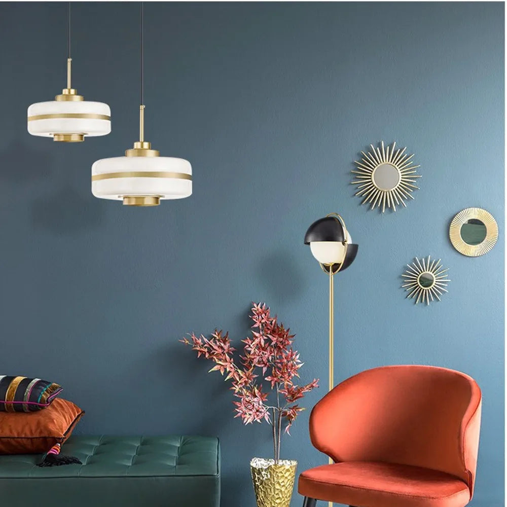 suspension moderne en métal doré design industriel pour intérieur - vue 6 sur 10