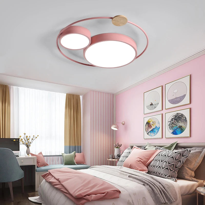 plafonnier led nordique en bois acrylique décoration ronde macaron - vue 5 sur 14