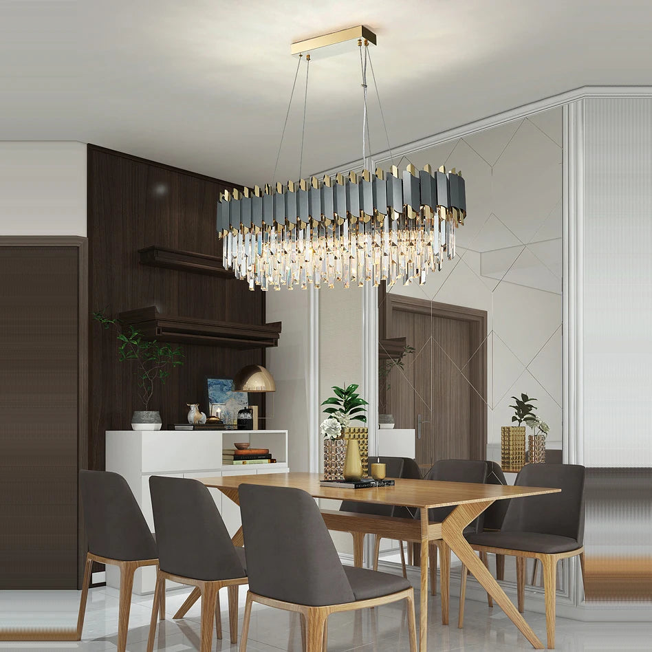 lustre art déco en acier inoxydable et cristal élégant et moderne - vue 5 sur 15