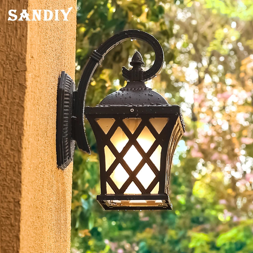 SANDIY luminaires muraux extérieurs lampe de porche Vintage applique rétro noir + verre pour Villa balcon allée jardin éclairage extérieur - vue 3 sur 6
