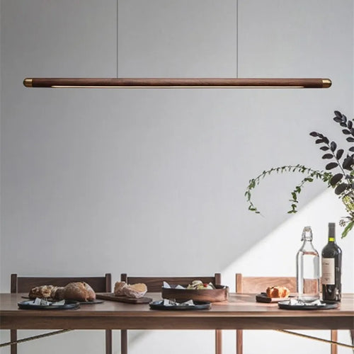 minimalist wooden design pendant light with LED strip - vue 3 sur 9