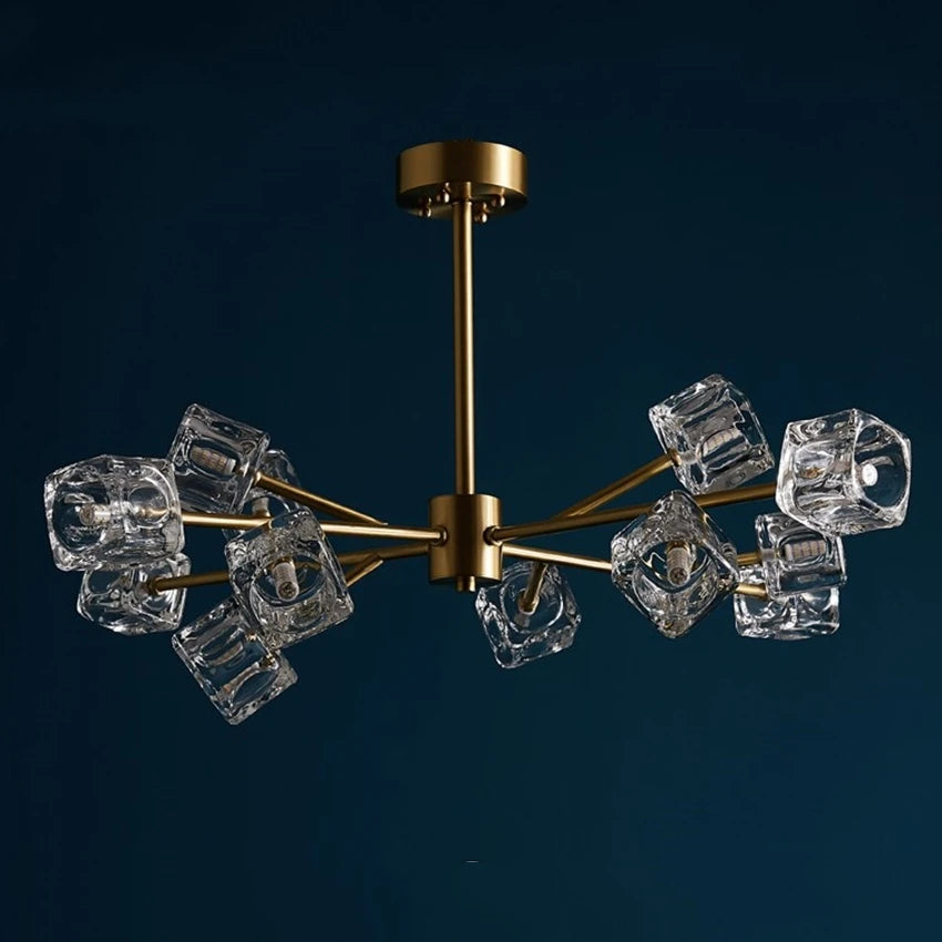 lustre led cube glace cuivre doré éclairage style industriel nordique - vue 4 sur 11