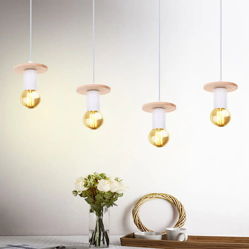 Nordique Simple bois bois suspension lumières Led suspension luminaire luminaire cuisine île Bar hôtel chambre d'enfants décor à la maison - vue 3 sur 10