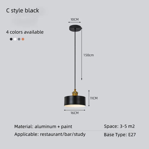 Minimalist modern retro loft pendant light with lampshade for kitchen, dining room, bedroom, restaurant - vue 17 sur 22