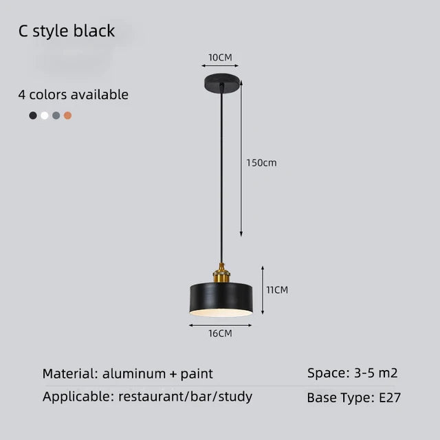 Minimalist modern retro loft pendant light with lampshade for kitchen, dining room, bedroom, restaurant - vue 16 sur 22
