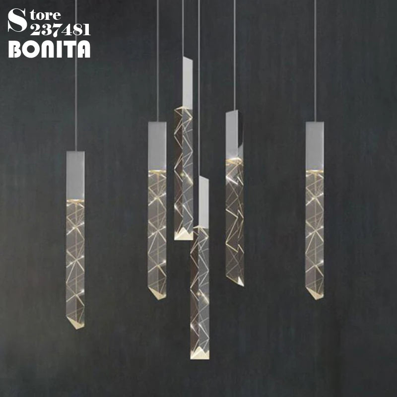 suspension moderne en cristal à long tube colimaçon sculpté - vue 4 sur 12