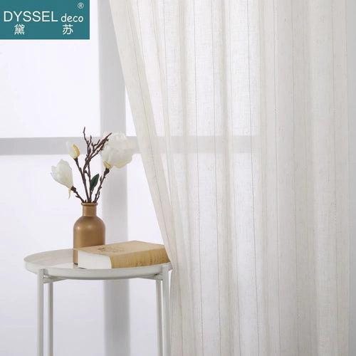 Voilage tulle flammé à rayures style naturel salon chambre - vue 3 sur 7