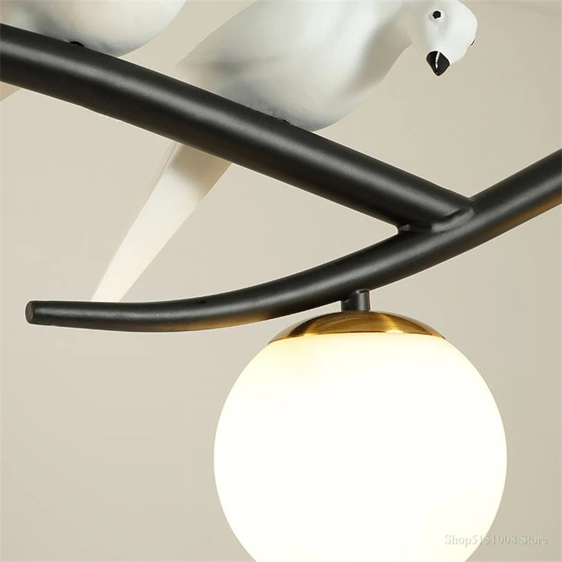 lampe d'oiseau nordique lustre moderne abat-jour en verre led - vue 5 sur 14