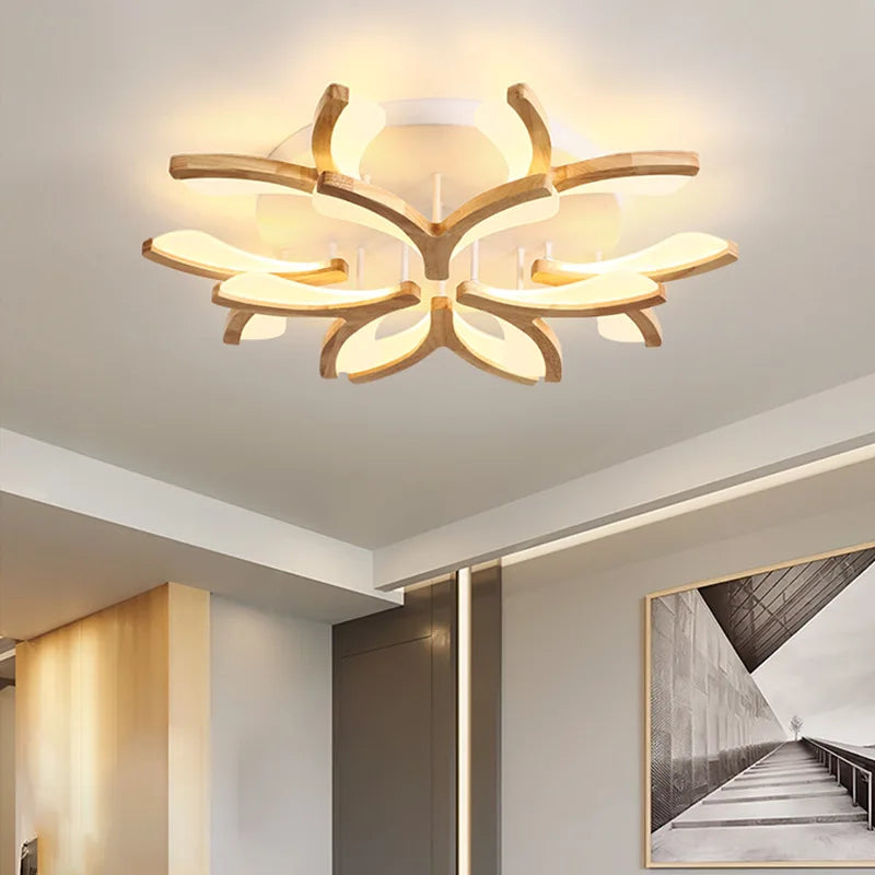 plafonnier led nordique en bois massif simple moderne - vue 4 sur 10