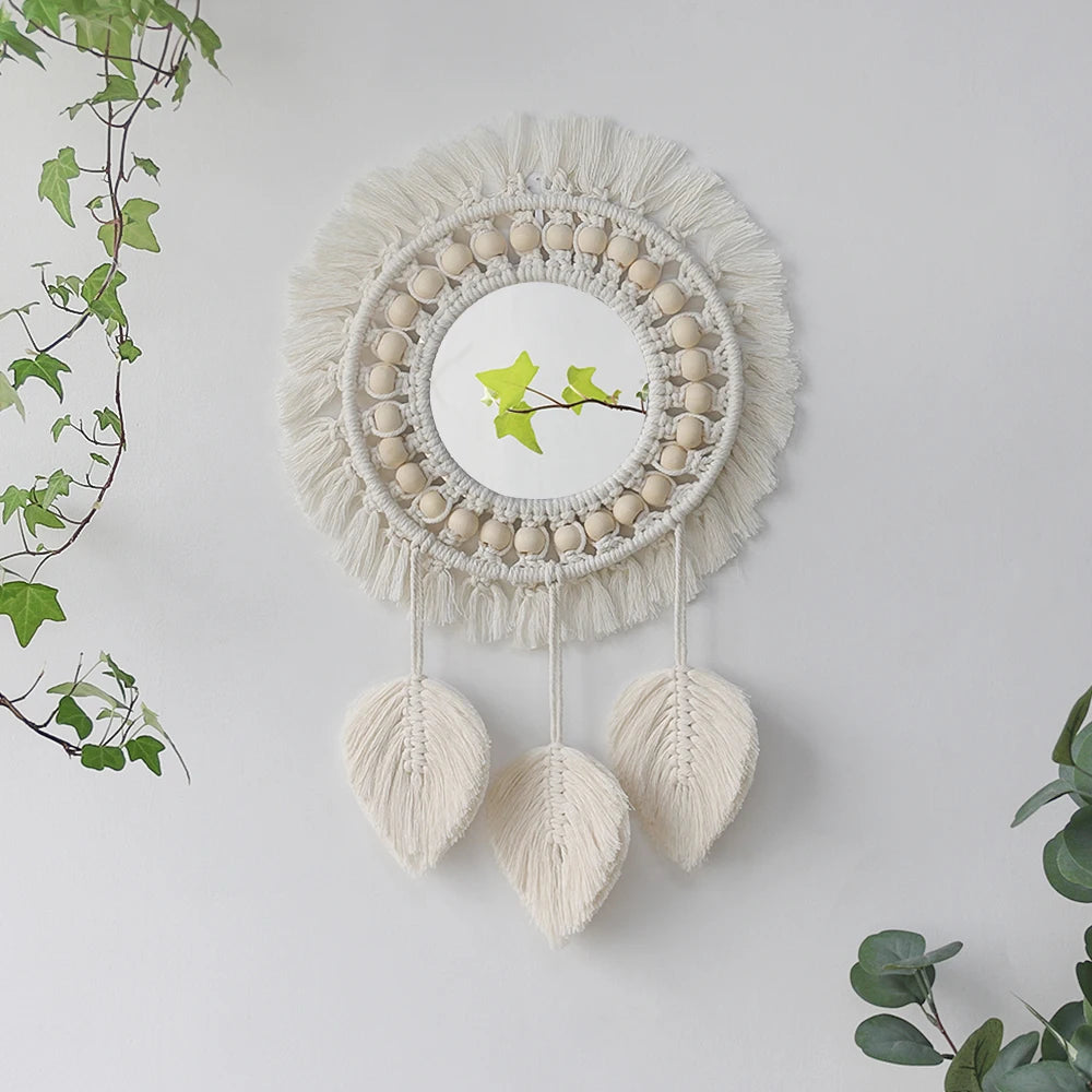 miroir mural en macramé style bohème pour décoration intérieure - vue 6 sur 14