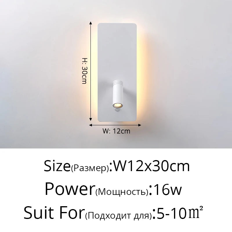 applique murale noir et blanc Led minimaliste lampe de chevet chambre hôtel avec interrupteur de projecteur Applique murale déco pour la maison - vue 13 sur 14