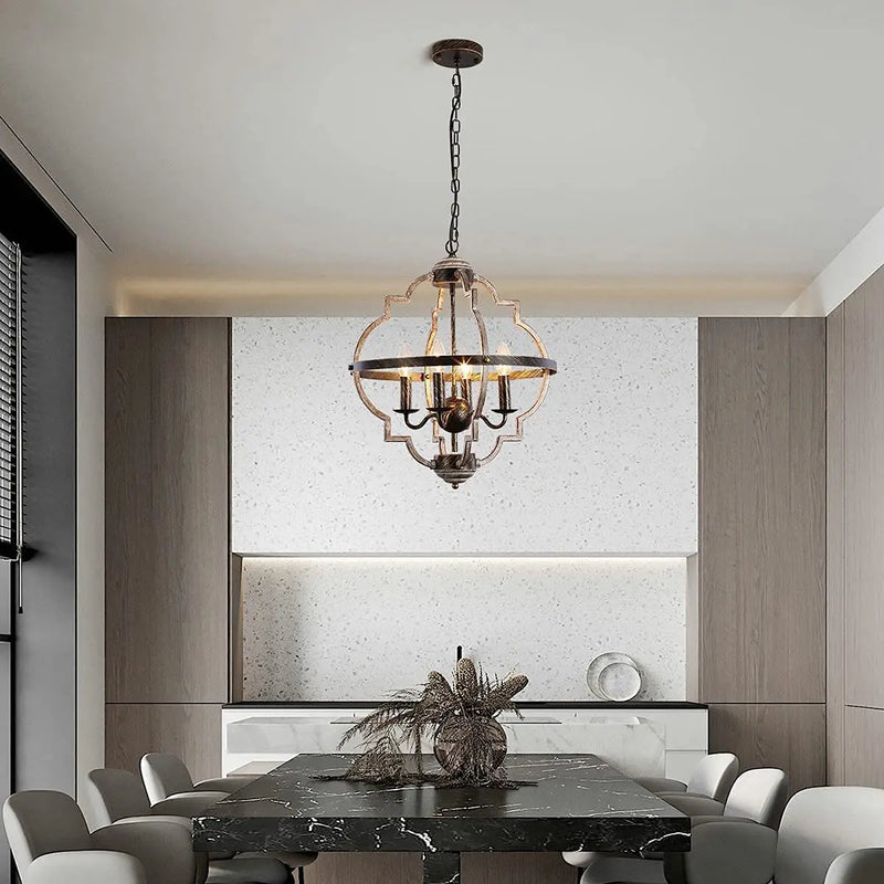 Lustre rustique en métal vintage avec lampes bougies