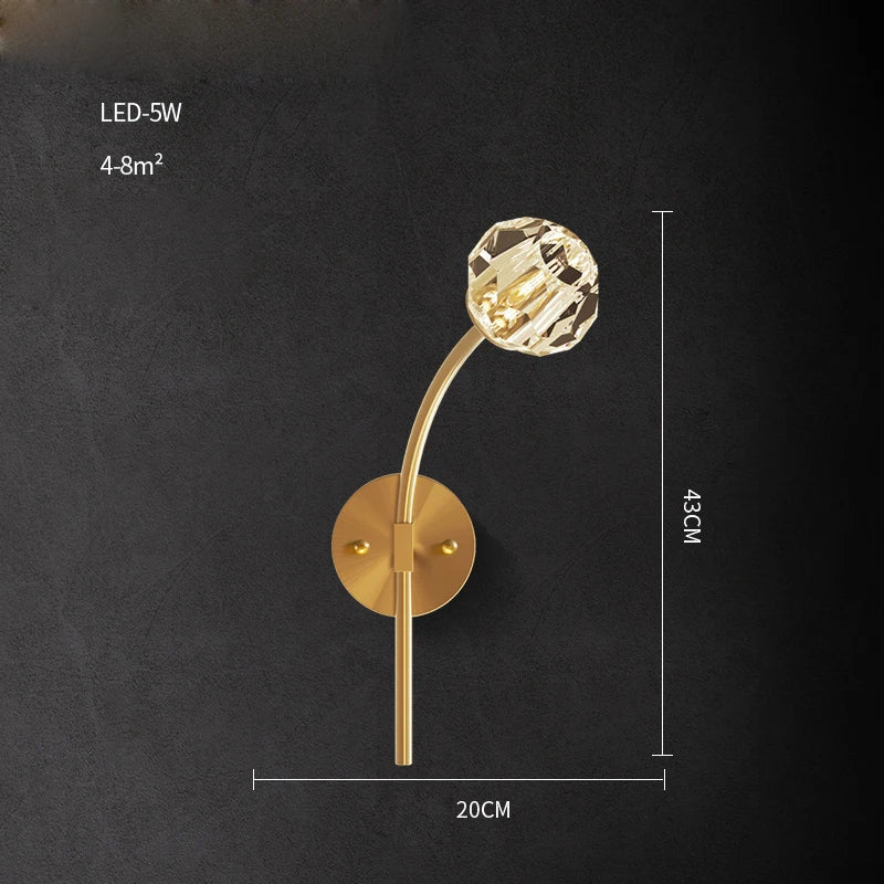 applique murale led postmoderne en cuivre et cristal - vue 20 sur 22