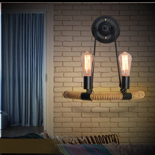Vintage hemp rope wall light for loft and bar - vue 6 sur 6