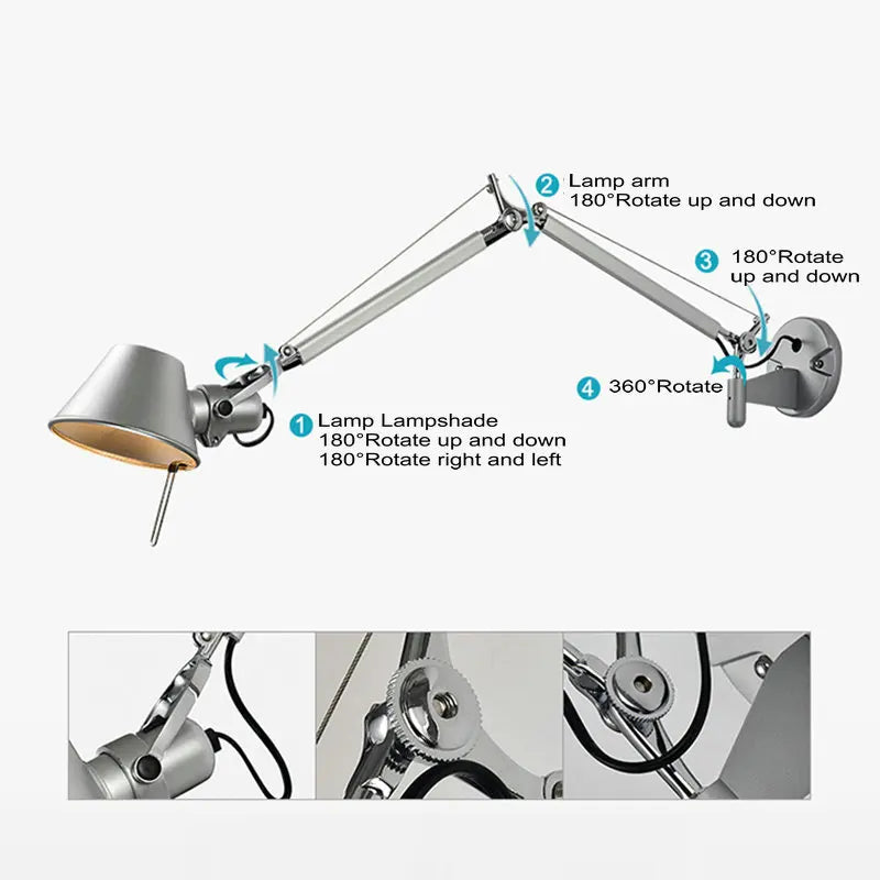 applique murale long bras réglable led décoration - vue 7 sur 12