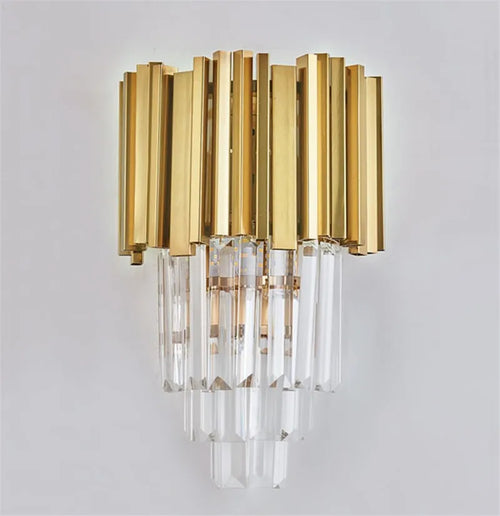 Crystal Wall Light, Gold Black Finish Wall Sconce, Modern K9 Crystal Drops Shade Wall Lamp Bedroom Living Room Lighting - vue 8 sur 7