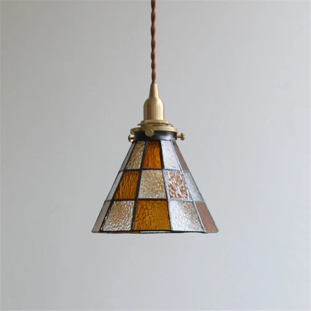 suspension luminaire vintage en laiton et verre pour cuisine - vue 3 sur 6