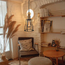 Loft cage wall light with vintage shade for home and living room