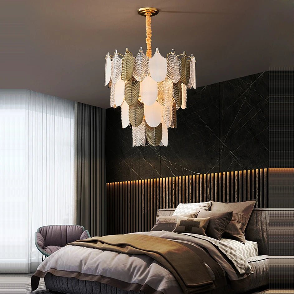lustre design art déco moderne en acier inoxydable à led - vue 6 sur 12