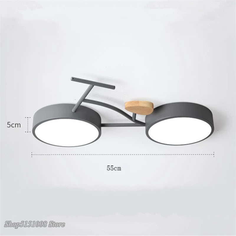 Plafonnier LED nordique 3 couleurs température vélo plafonnier pour enfants chambre enfants chambre de bébé vert blanc gris luminaire - vue 7 sur 9