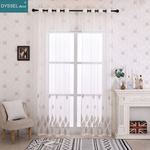 Voilage tulle brodé fleurs style européen salon chambre - vue 3 sur 8