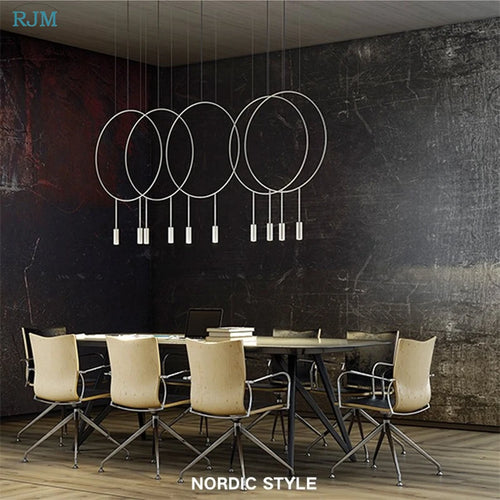 Nordic designer creative circular metal pendant light - vue 3 sur 12