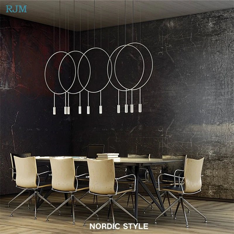 Nordic designer creative circular metal pendant light - vue 3 sur 12