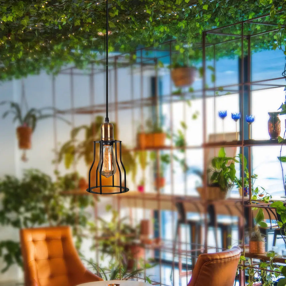 Loft cage wall light with vintage shade for home and living room - vue 6 sur 8
