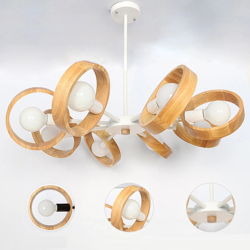 lustre nordique en bois avec abat-jour rond suspendu