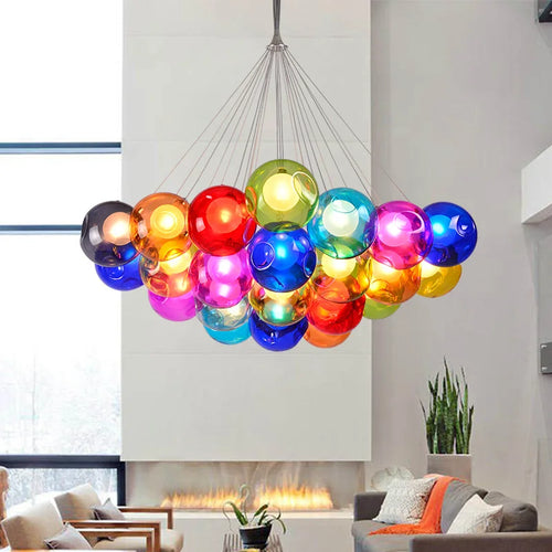 lustre en verre soufflé créatif avec appliques colorées led g4 suspendues - vue 2 sur 24