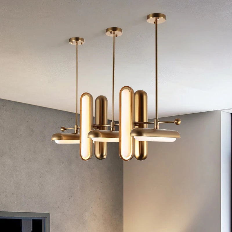 Postmodern doré Art déco doré fer verre Lustre éclairage Lustre Suspension Luminaire Lampen pour salle à manger - vue 4 sur 12