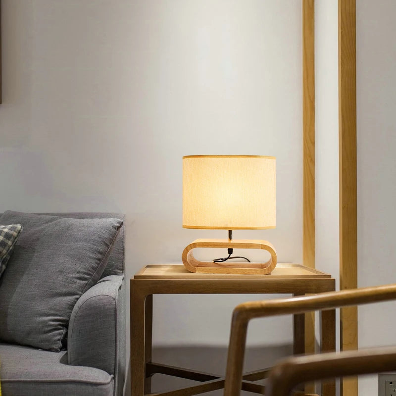lampe de table nordique en bois créative moderne abat-jour en lin - vue 5 sur 6
