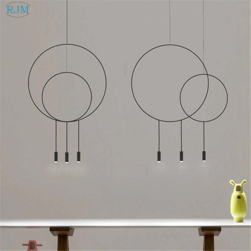 Nordic designer creative circular metal pendant light - vue 6 sur 12
