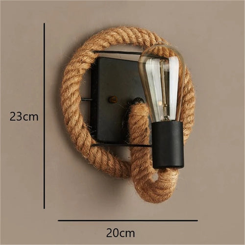 Industrial vintage hemp rope wall light - vue 9 sur 8