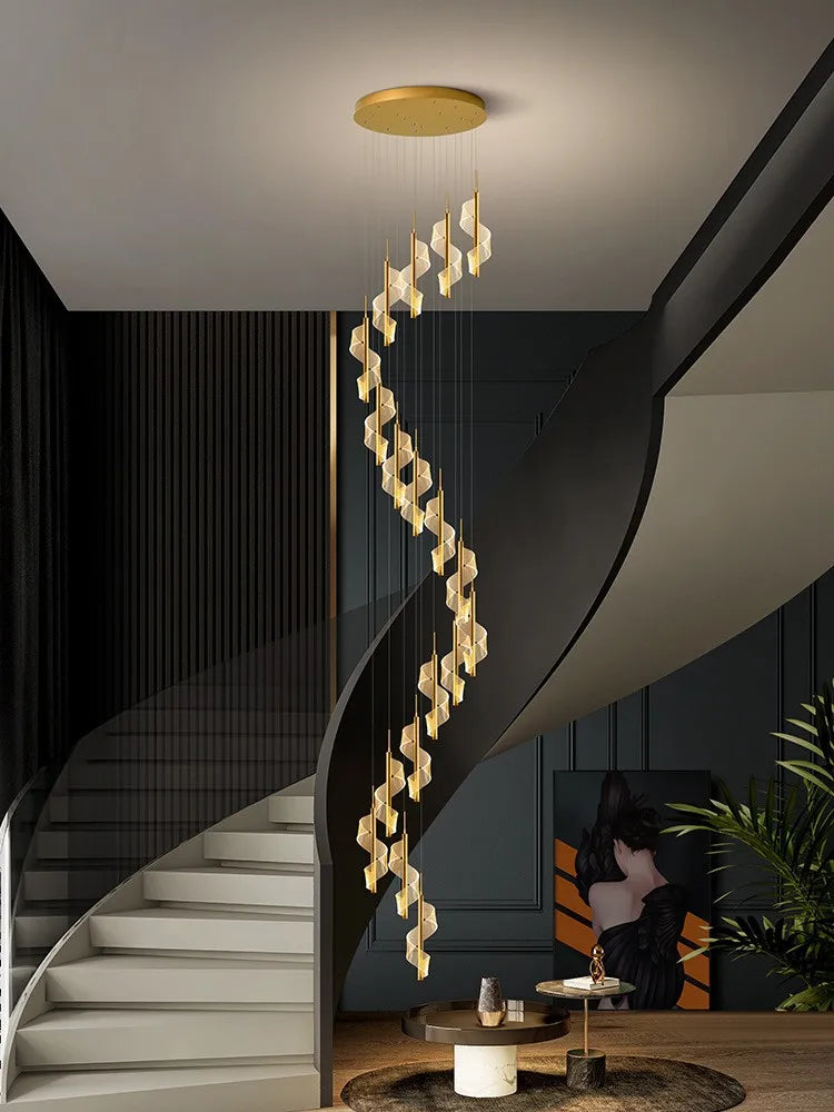 lustre led moderne spirale longue ligne nordique duplex luxueuse - vue 4 sur 13