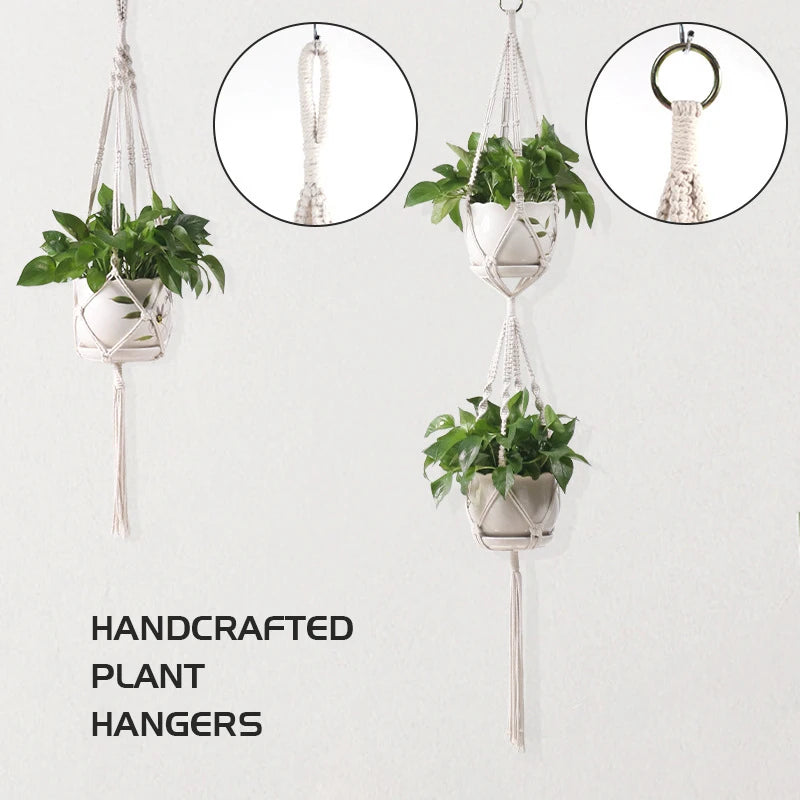 panier suspendu en macramé pour plantes artisanales décoration intérieure - vue 3 sur 18