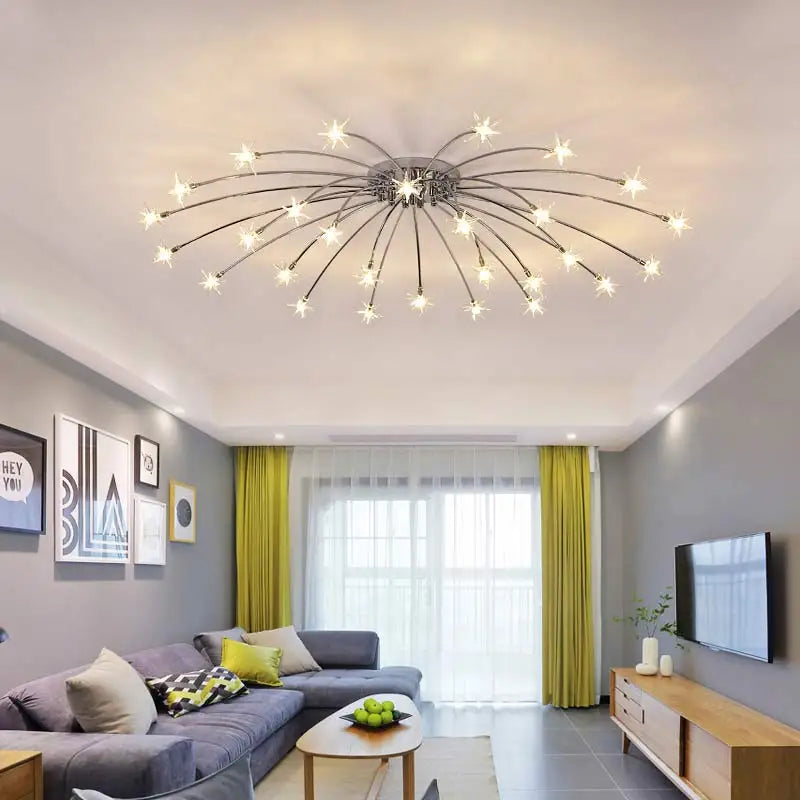 lustre moderne design chrome avec led pour éclairage maison - vue 4 sur 7