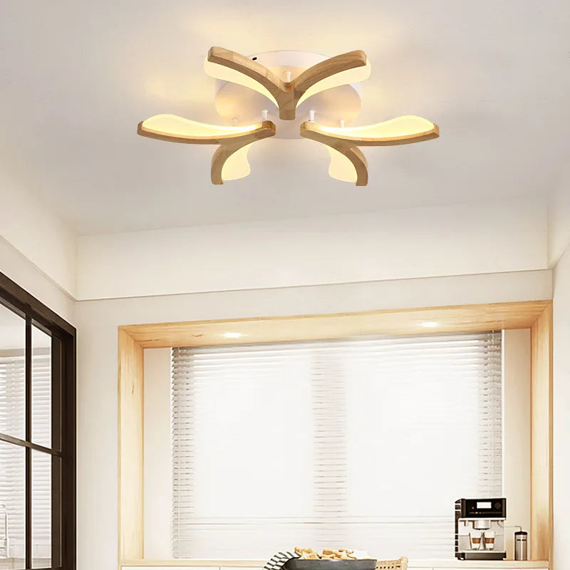 plafonnier led nordique en bois massif simple moderne - vue 6 sur 10