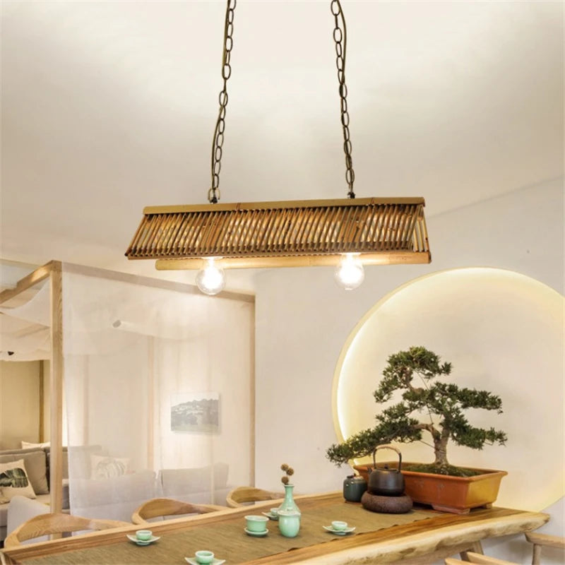 lustre en bambou vintage pour café bar et restaurant - vue 4 sur 9
