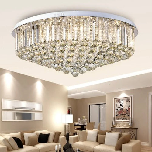 Modern minimalist flush mount K9 crystal chandelier - vue 4 sur 6